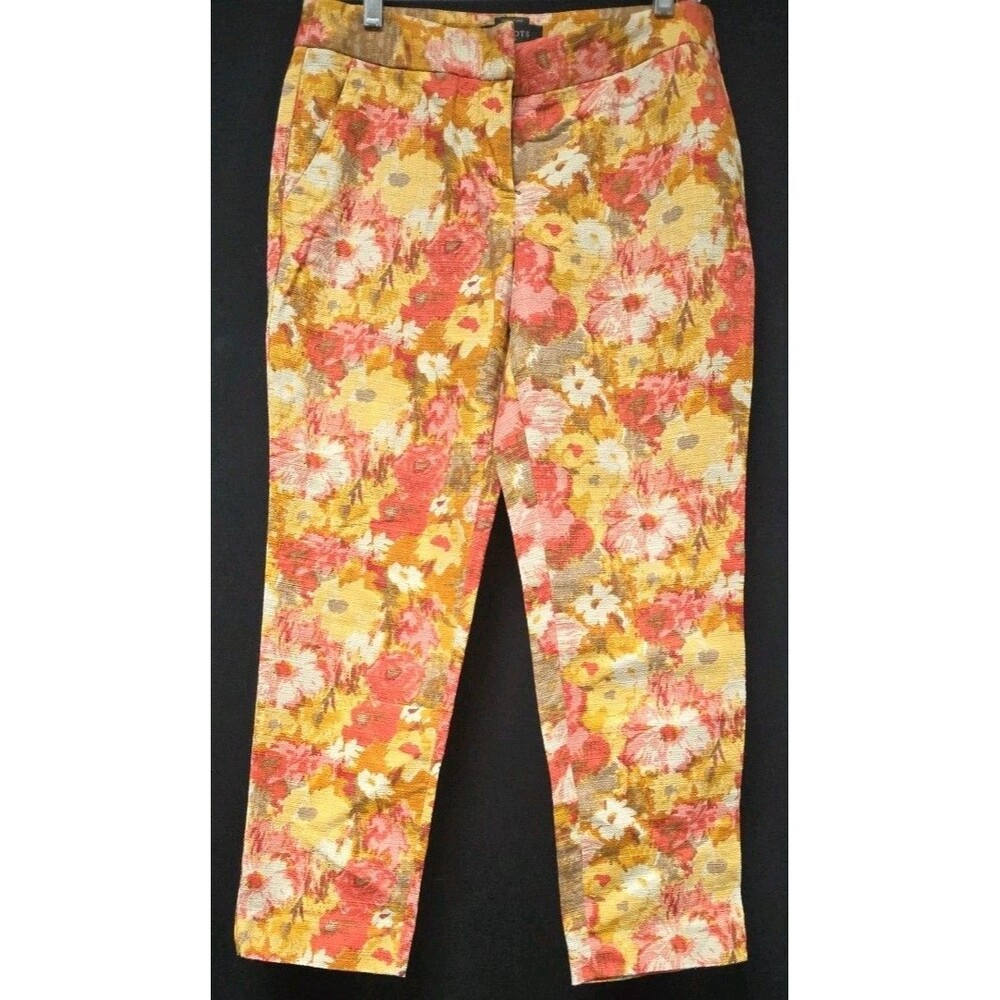 Talbots Signature Multi-Color Floral Print Cotton Flat Front Pants Sz 6 Petite